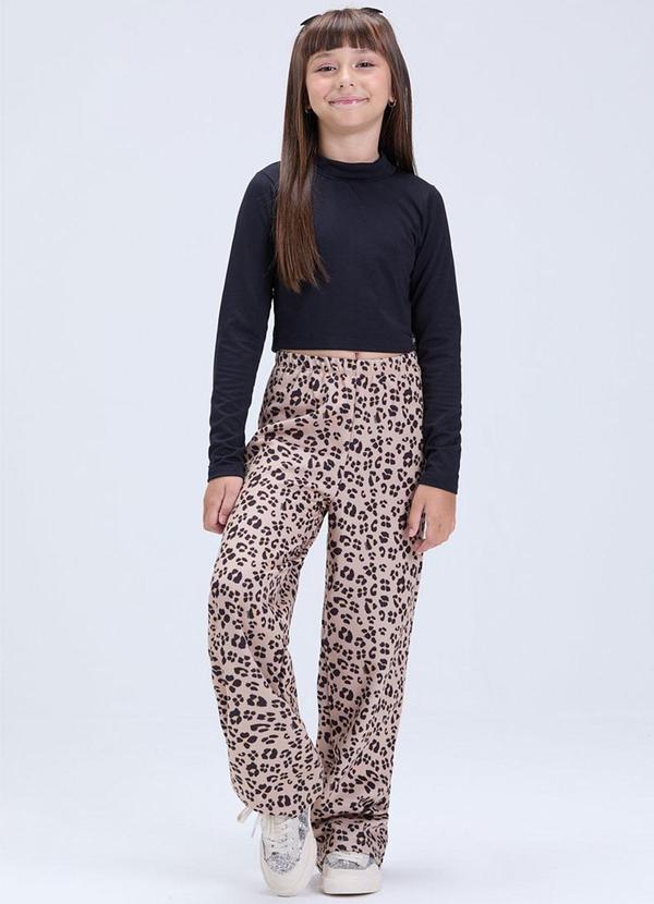 Conjunto de Cropped e Calça Oncinha Preto