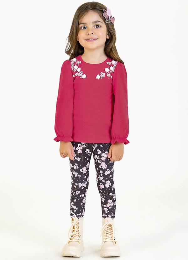 Vista 2 Conjunto em Cotton e Malha Lixada Sublimada Rosa Soft Bonni Soft Bonni
