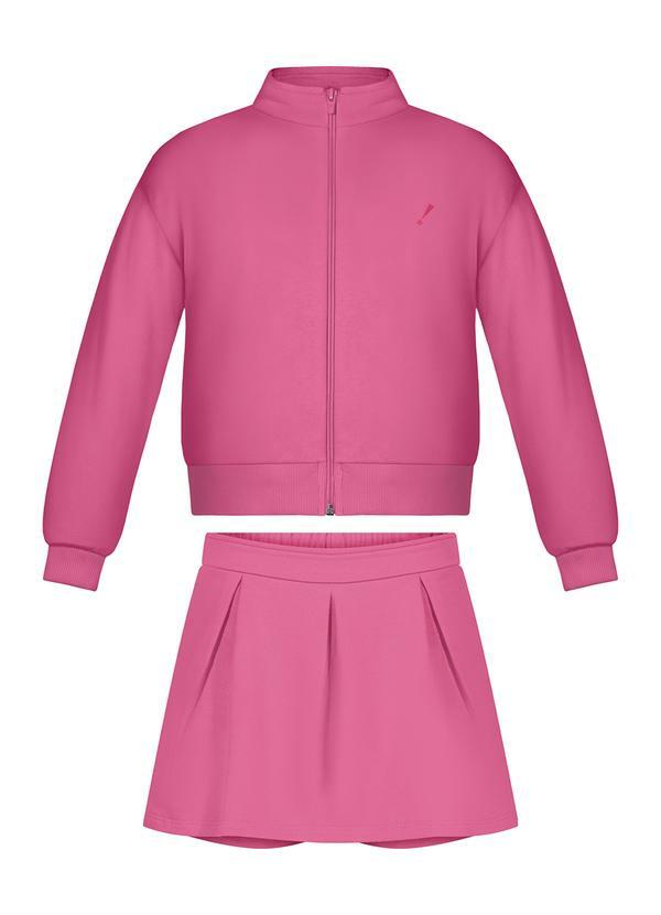 Conjunto em Moletom com Saia e Jaqueta Rosa