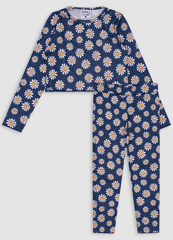 Conjunto Estampada Flores Sorrisos Menina Azul