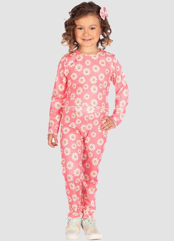 Conjunto Estampada Flores Sorrisos Menina Rosa