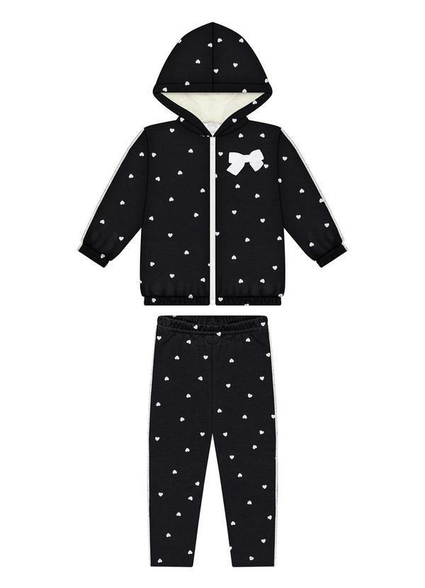 Conjunto Estampado com Capuz Forrado Preto