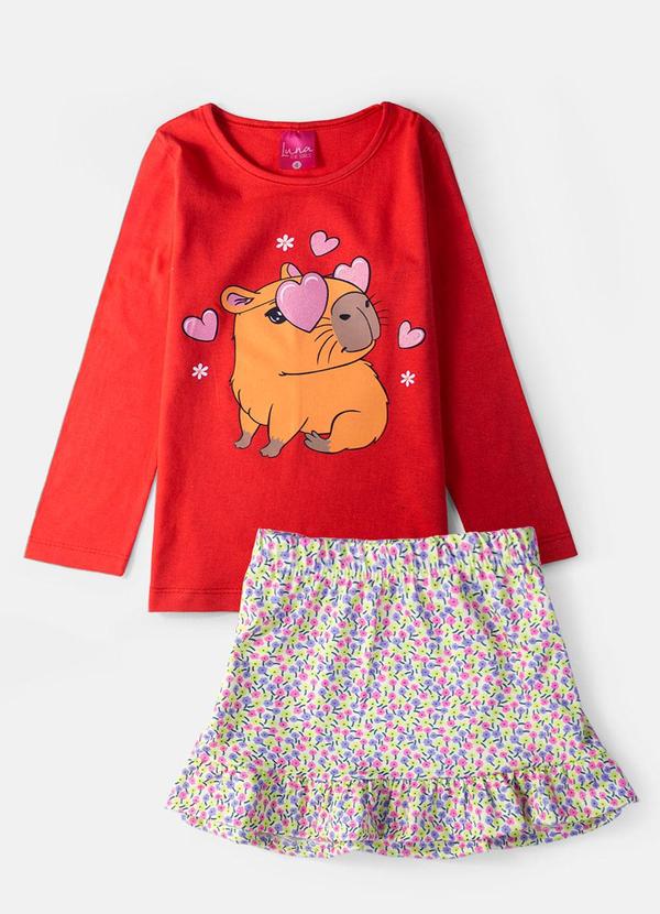 Vista 2 Conjunto Feminino Capivara Vermelho Laluna Laluna