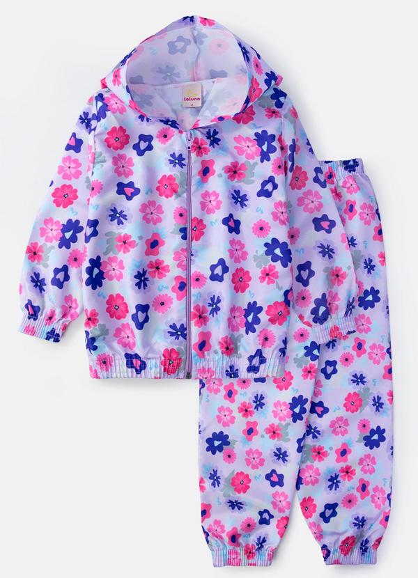 Conjunto Feminino Corta Vento Flores Lilás