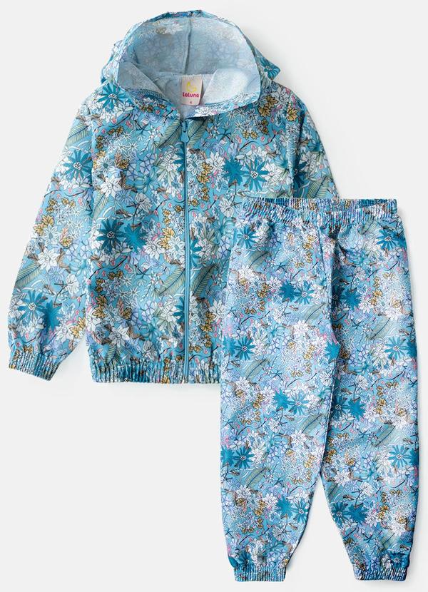 Conjunto Feminino Corta Vento Florido Azul