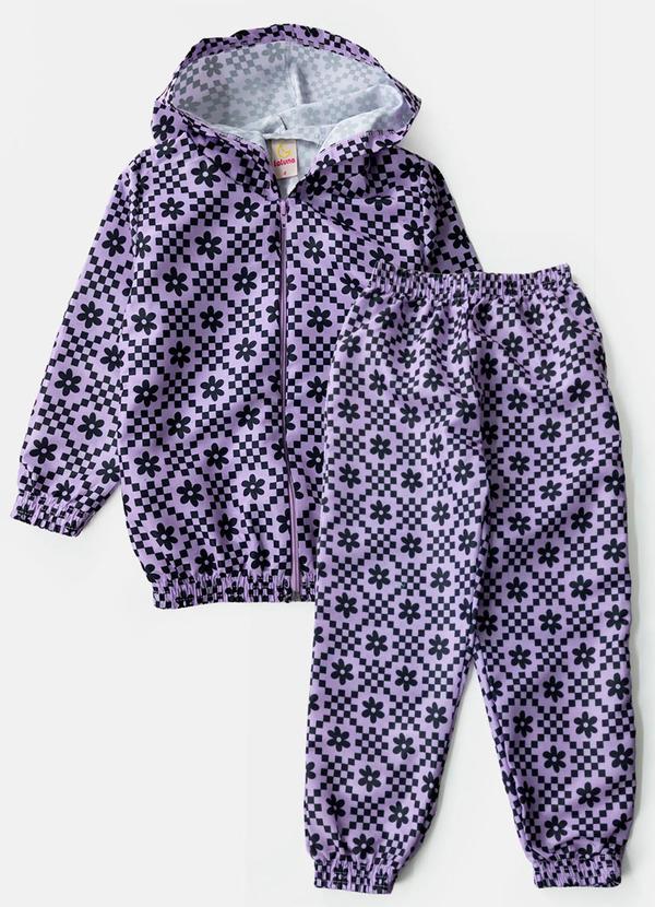 Vista 2 Conjunto Feminino Corta Vento Florido Lilás Laluna Laluna