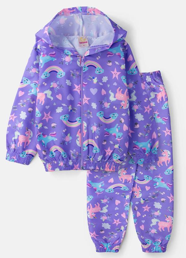 Conjunto Feminino Corta Vento Unicórnios Lilás