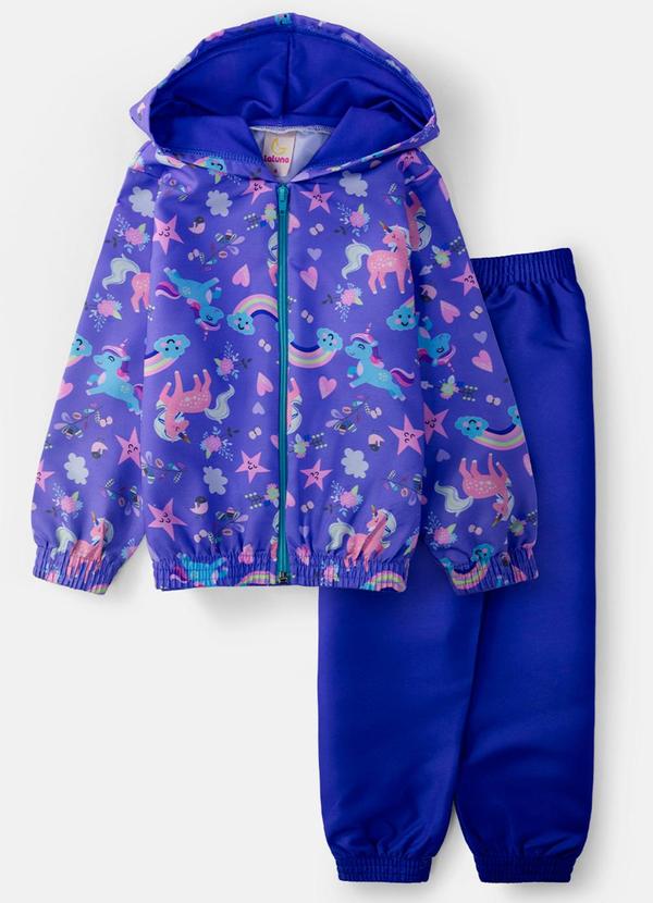 Vista 2 Conjunto Feminino Corta Vento Unicórnios Lilás Laluna Laluna