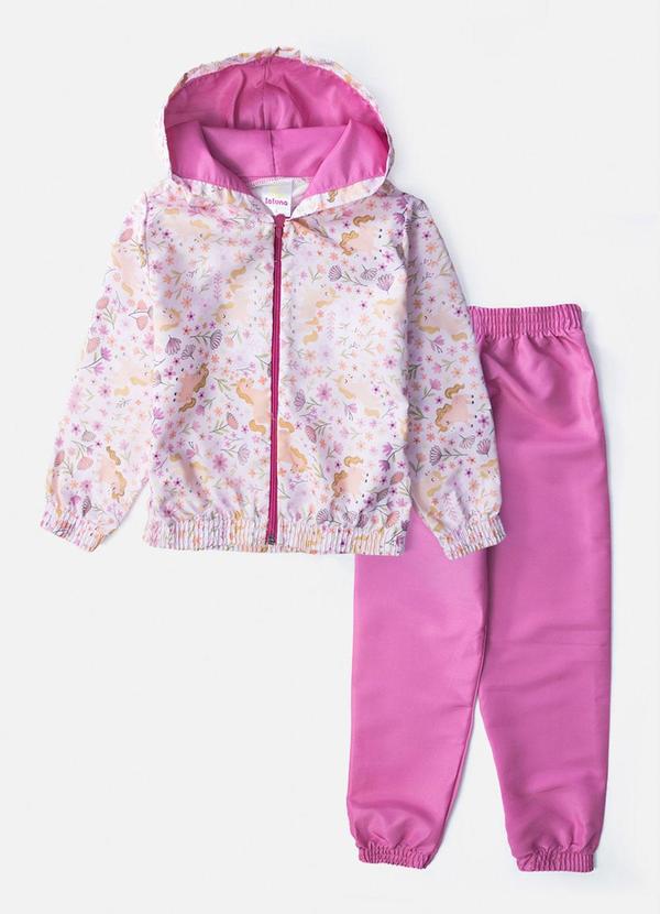 Conjunto Feminino Corta Vento Unicórnios Rosa