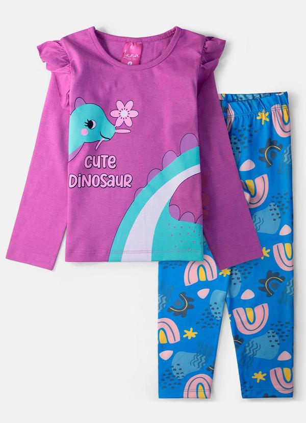 Vista 2 Conjunto Feminino Cute Dinosaur Orquídea Laluna Laluna