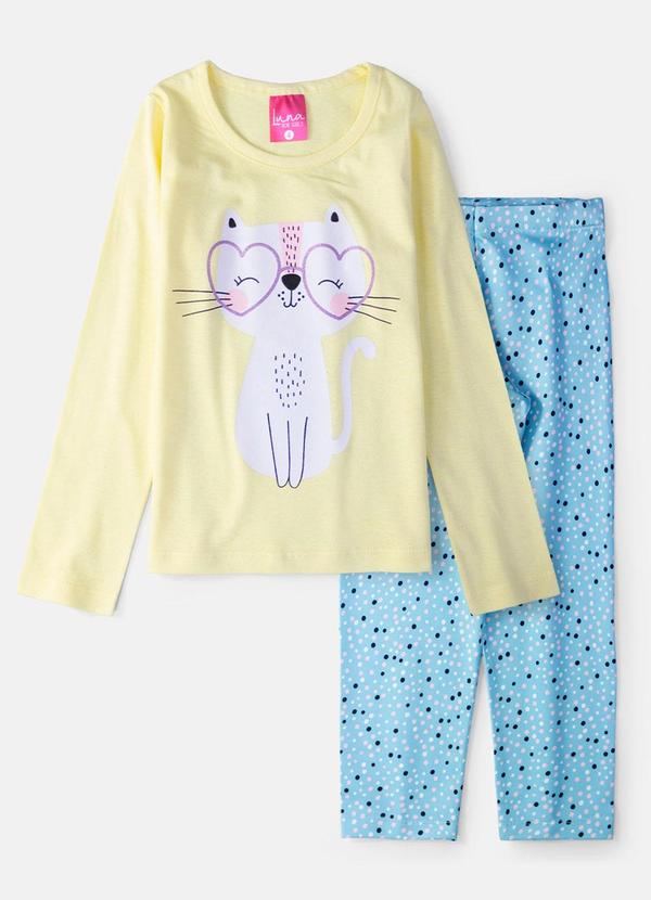 Vista 2 Conjunto Feminino Gatinha Amarelo Laluna Laluna