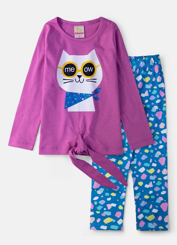 Vista 2 Conjunto Feminino Gatinho Meow Orquídea Laluna Laluna