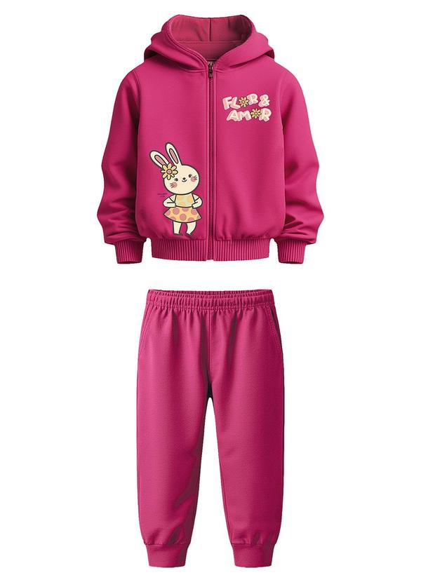 Conjunto Flor & Amor em Moletom Rosa