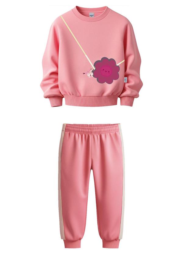 Conjunto Flor com Bordado Rosa Claro