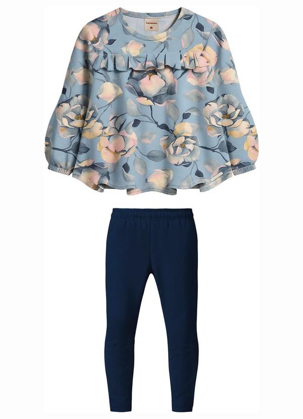 Conjunto Floral em Cotton Azul