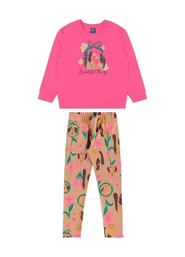 Conjunto Flores e Focinhos Menina Rosa