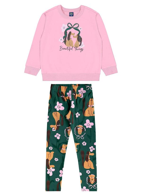 Conjunto Flores e Focinhos Menina Rosa