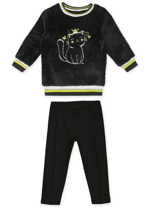 Vista 2 Conjunto Gatinho Longo Peluciado Preto Marisol Marisol