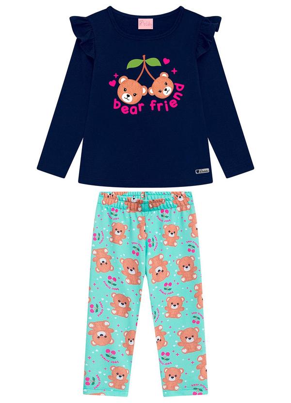 Vista 2 Conjunto Infantil Blusa e Legging Suplex Azul Duduka Duduka