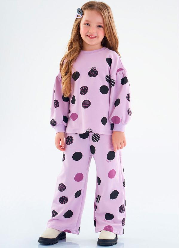 Vista 2 Conjunto Infantil Blusão e Calça Pantalona Roxo Up Baby Up Baby