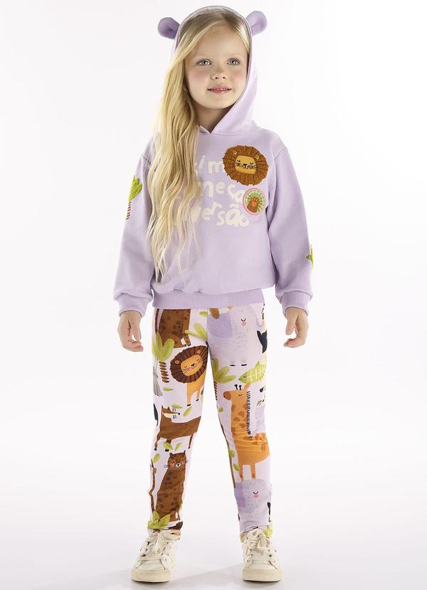 Vista 2 Conjunto Infantil Blusão e Calça Roxo Três e Já Três e Já