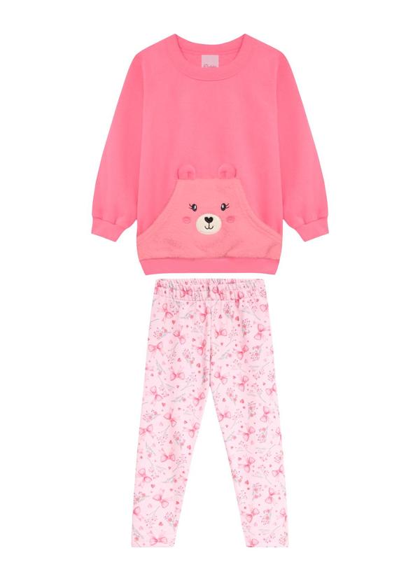 Conjunto Infantil Blusão Urso Rosa