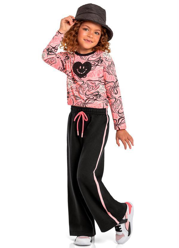 Vista 2 Conjunto Infantil Cropped e Calça Pantalona Rosa Quimby Quimby