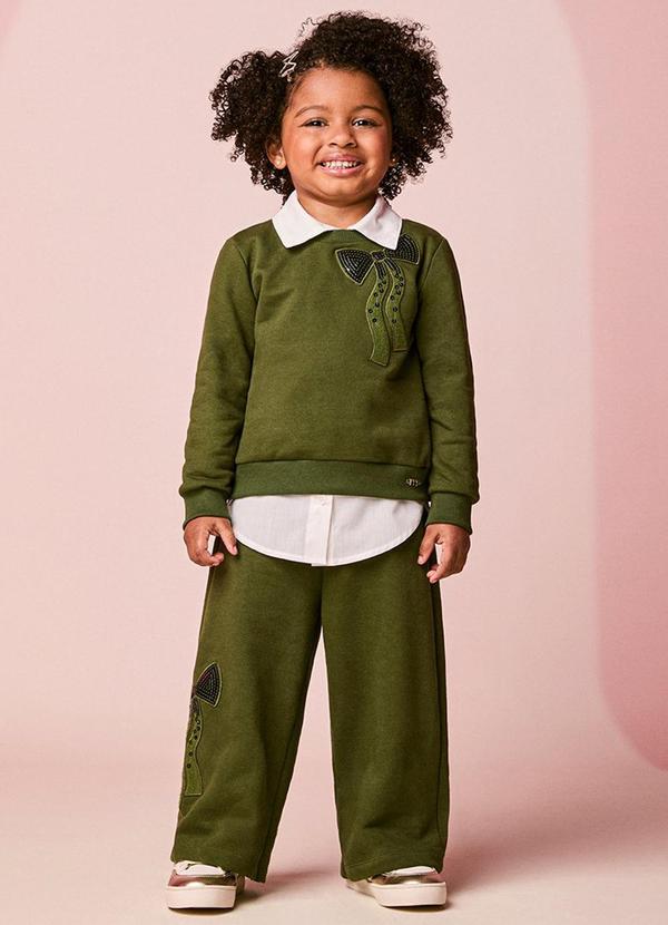 Conjunto Infantil de Moletom com Laço de Paetê