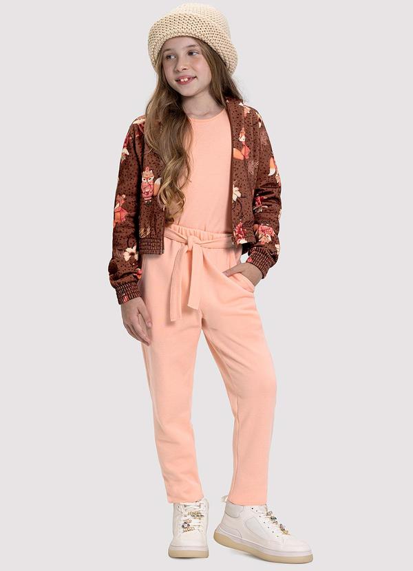 Vista 2 Conjunto Infantil em Moletom com Jaqueta Bomber Marrom Alakazoo Alakazoo