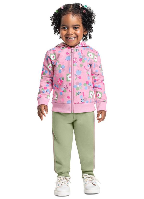 Conjunto Infantil em Moletom Floral Rosa