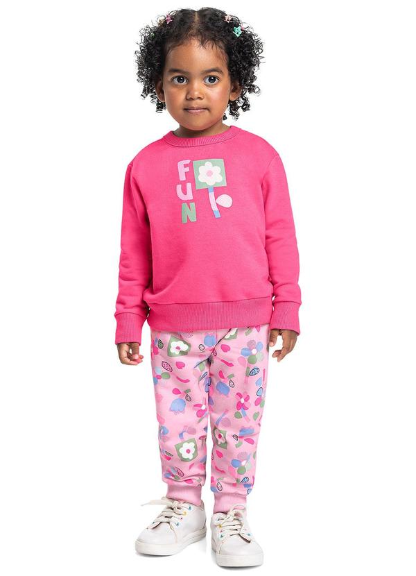 Conjunto Infantil em Moletom Florido Rosa