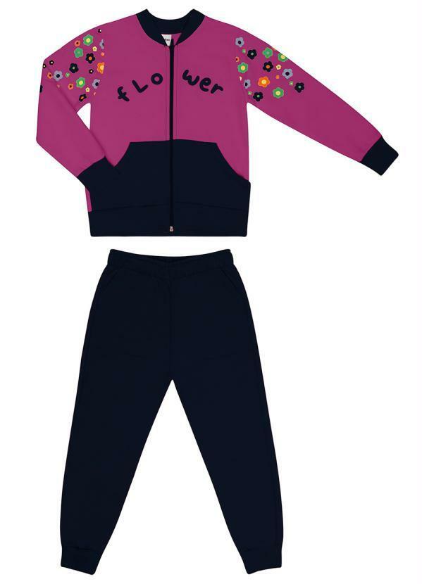 Vista 2 Conjunto Infantil Menina Flowers Rosa Rovi Kids Rovi Kids
