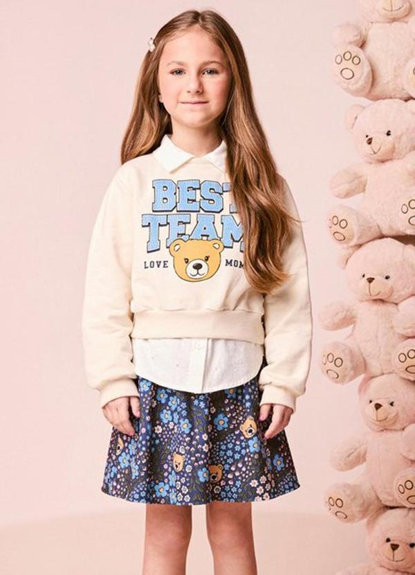 Conjunto Infantil Manga Longa Florido de Ursinho