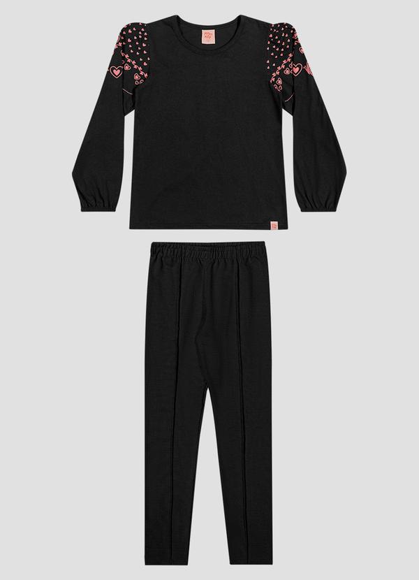 Conjunto Infantil Menina Blusa com Estampa e Legging Preto
