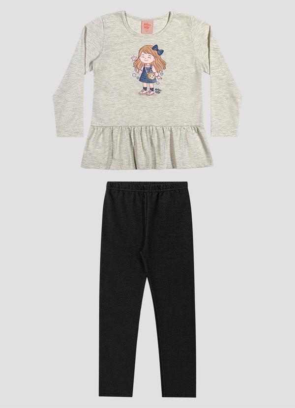Conjunto Infantil Menina Blusa Manga Longa e Legging Mescla