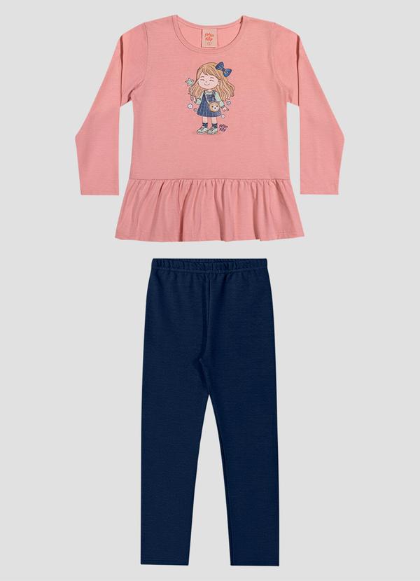 Conjunto Infantil Menina Blusa Manga Longa e Legging Rosa