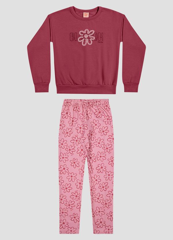 Conjunto Infantil Menina Blusão e Legging Floral Bordo