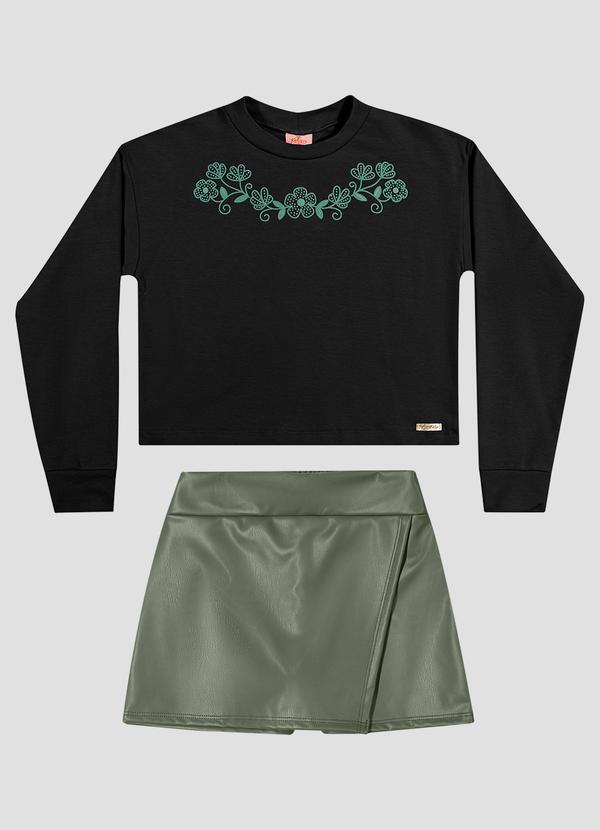 Conjunto Infantil Menina Blusão e Saia Montaria Preto