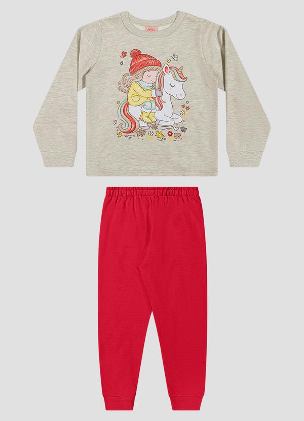 Conjunto Infantil Menina Blusão Unicórnio e Calça Mescla