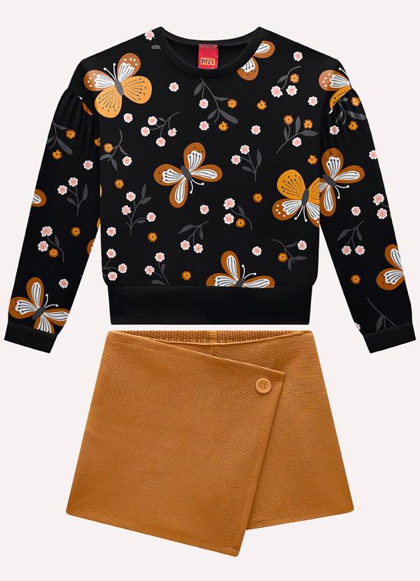 Conjunto Infantil Menina Borboletas Preto