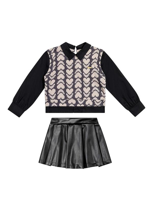 Conjunto Infantil Menina Colete Corações Preto