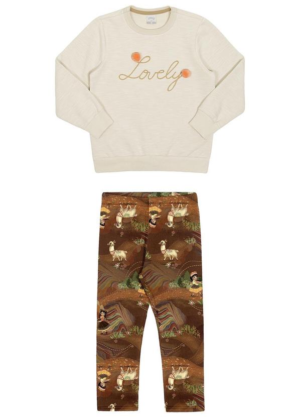 Vista 2 Conjunto Infantil Menina com Bordado Pompom Marrom Alakazoo Alakazoo