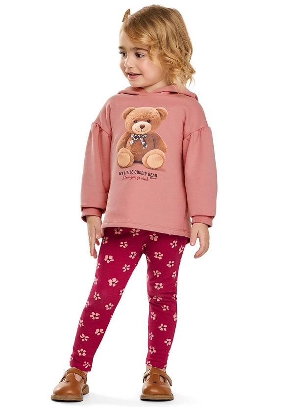 Conjunto Infantil Menina com Capuz Urso Rosa