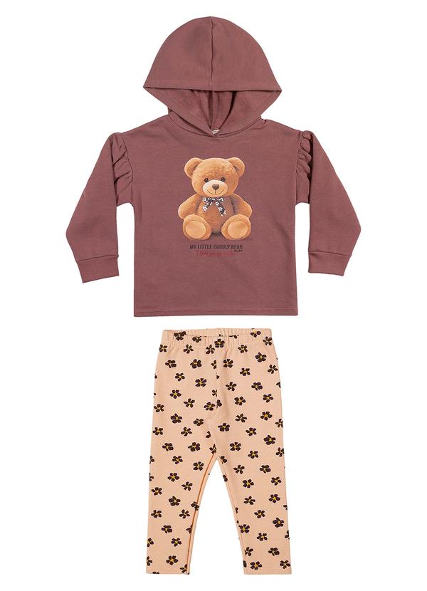 Conjunto Infantil Menina com Capuz Urso Marrom