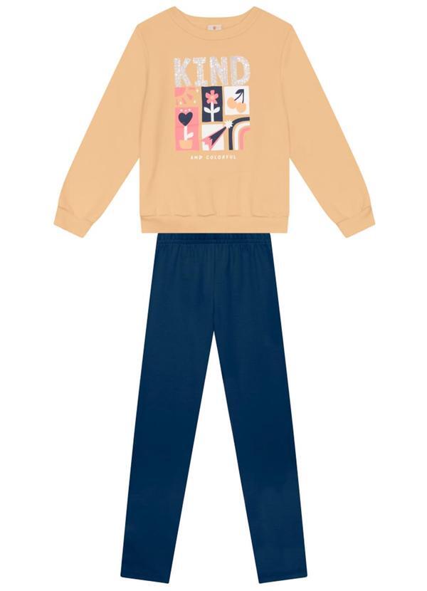 Conjunto Infantil Menina com Flores Bege