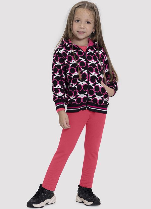 Vista 2 Conjunto Infantil Menina com Jaqueta Estampada Preto Alakazoo Alakazoo