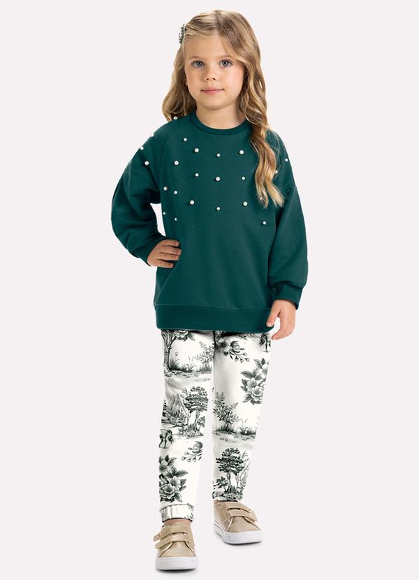 Conjunto Infantil Menina com Pérolas Verde