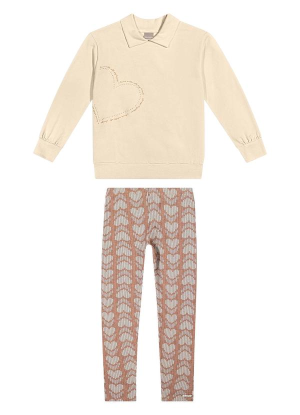 Conjunto Infantil Menina Coração Strass Bege