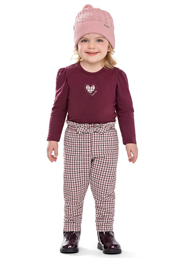 Conjunto Infantil Menina Coração Xadrez Vermelho