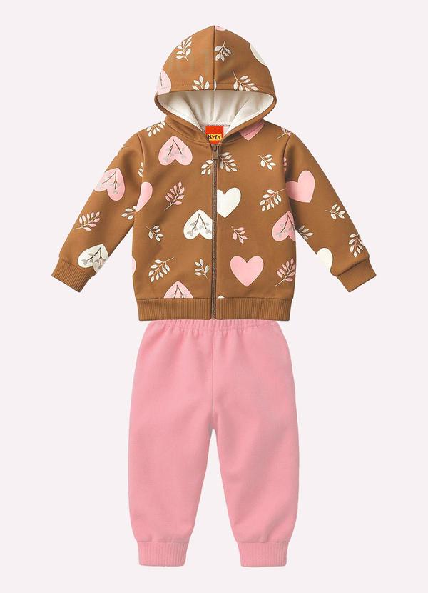 Conjunto Infantil Menina Corações Marrom